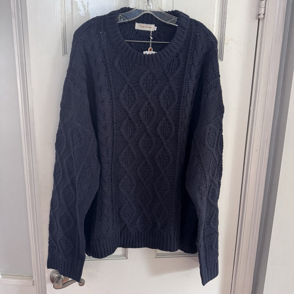 NWT's Simply Couture Womens 1X Fisherman Cable Knit Sweater Loose Fit Navy Blue - Picture 2 of 8